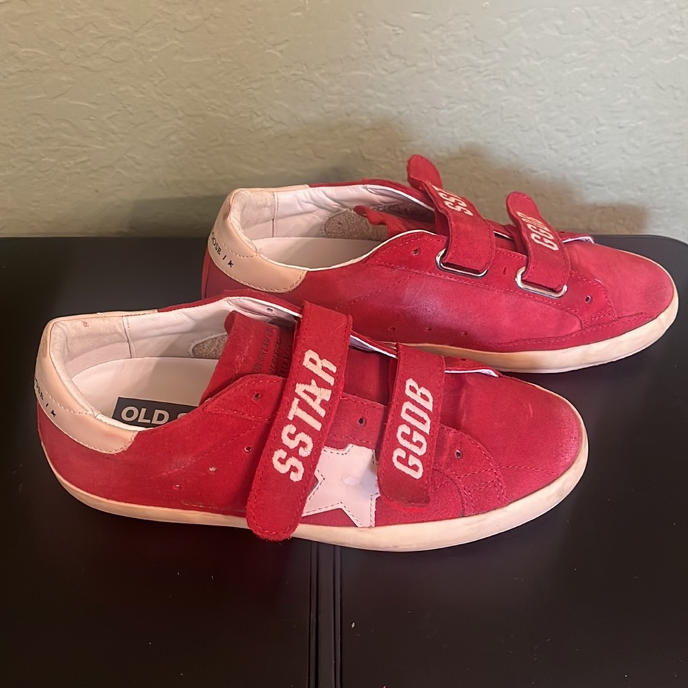 Golden Goose Red Suede Velcro Strap Sneakers - Picture 3 of 5